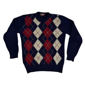 Racquet Club Argyle Wool Sweater Navy Mens M England